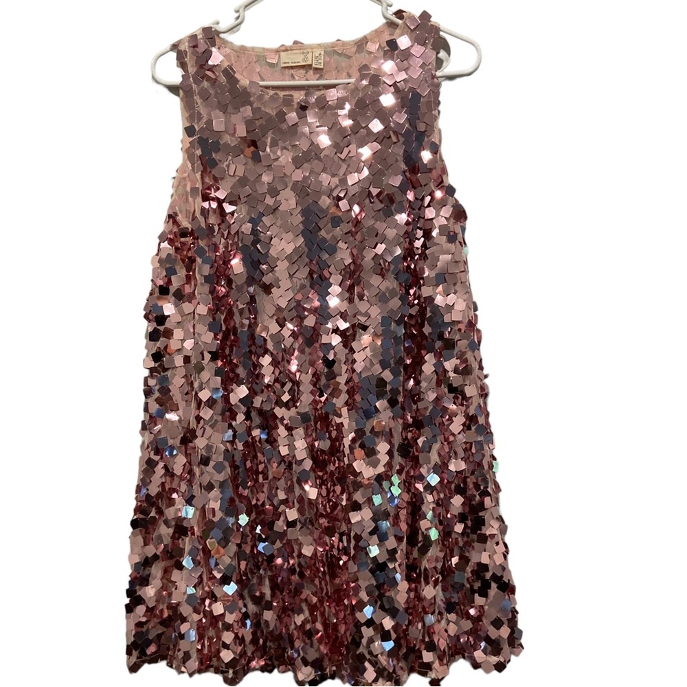 Pink sequin A line dress. Vintage fabric from urban Renewal. Large.
